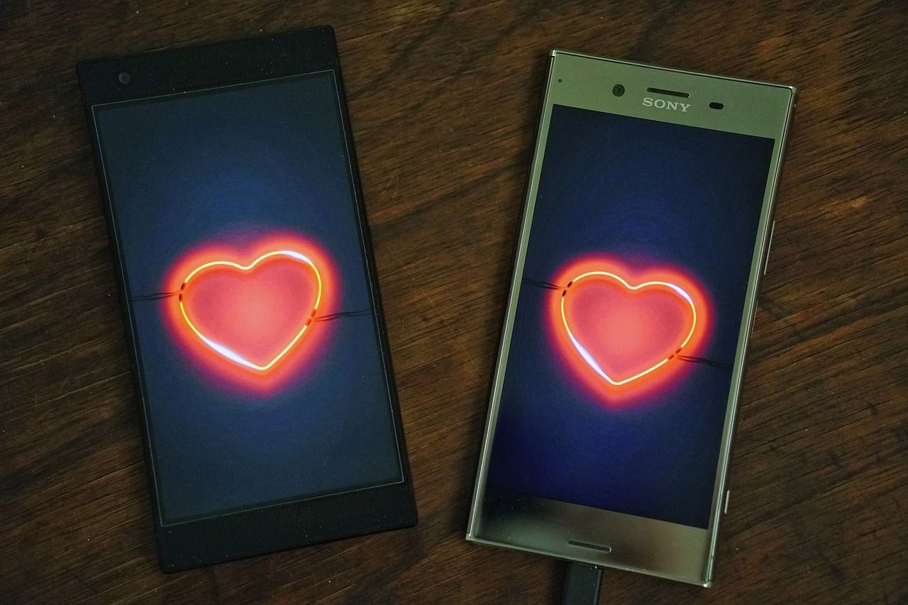 Cell phones with heart screens.